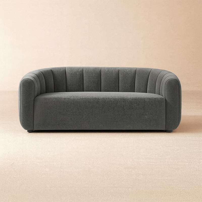 Pixa Homes Modern Velvet Upholstered Sofa Couch with Curved Backrest & Channel Tufted Design - Grey - Image 1